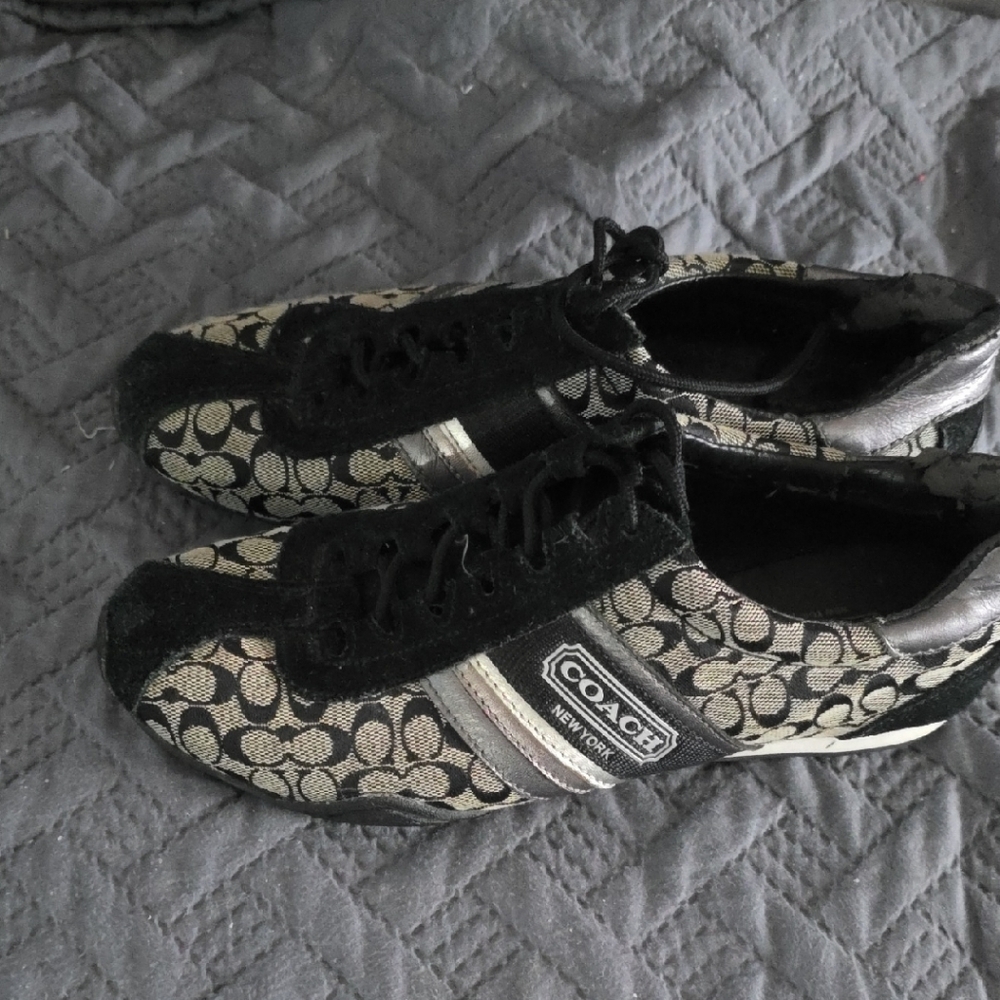 Coach Women's Monogram Black and Silver Sneakers - Picture 6 of 6